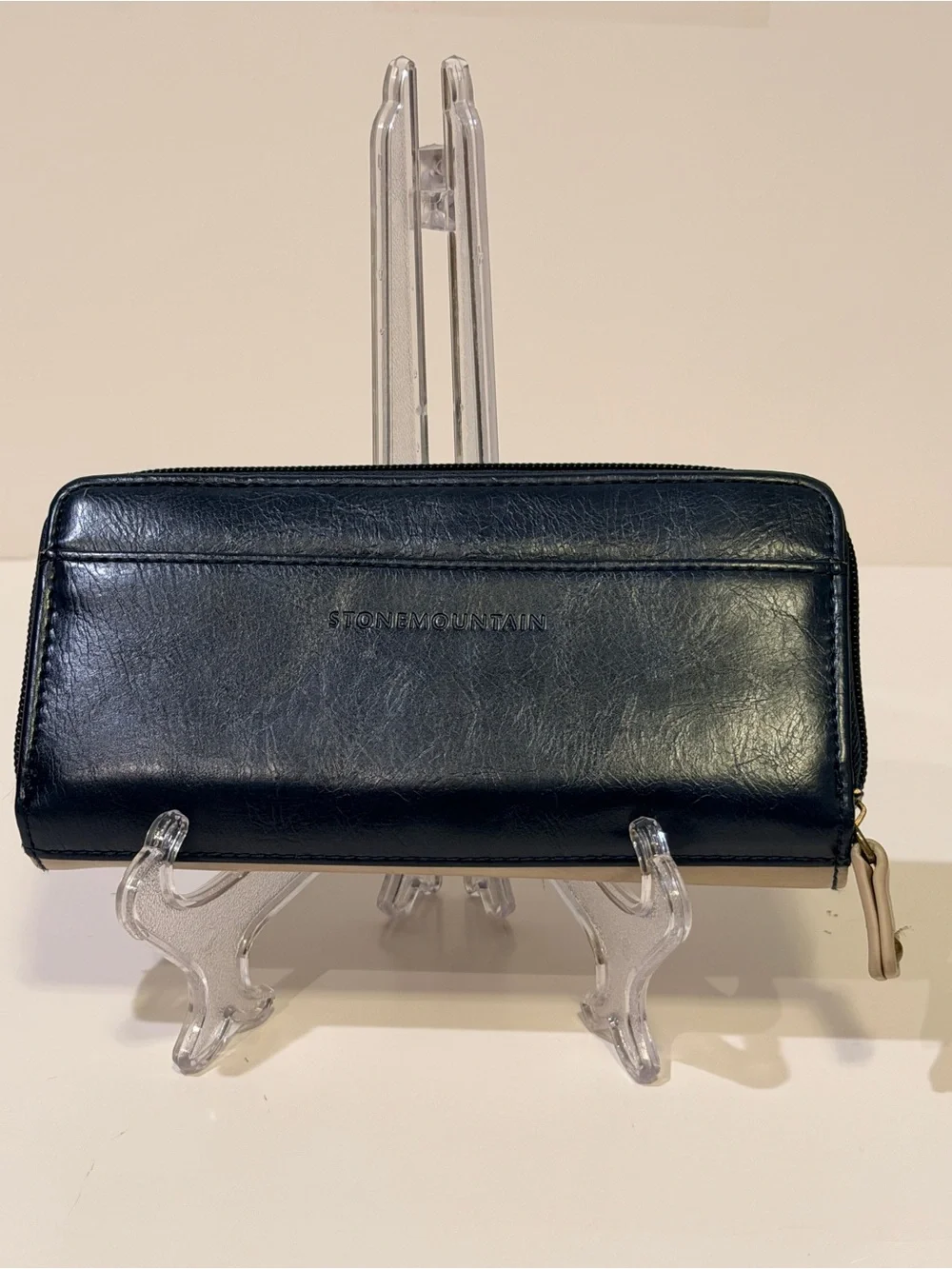 Stone Mountain Leather Wallet in Navy and Tan Color